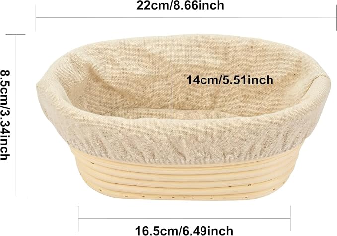 4PACK 8 inch Oval Bread Proofing Basket Banneton Bread Dough Proofing Rising Rattan Basket & Liner for Baking Bread Making