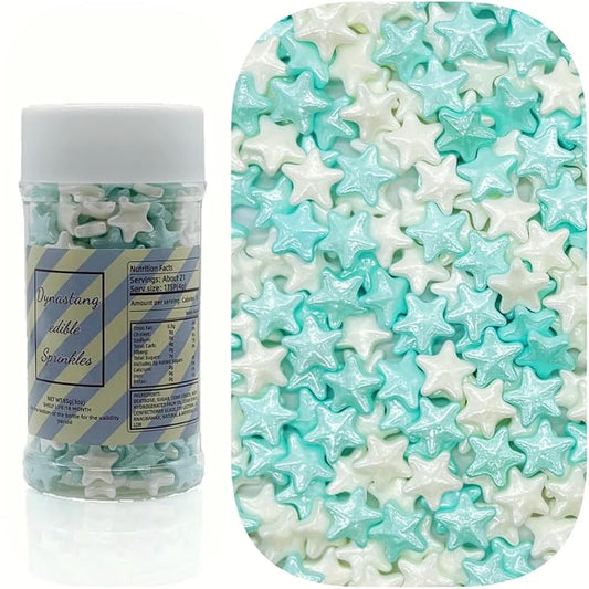 Dynastang Blue & White Stars Sprinkles Edible Stars Cake Decorating Stars Cake Decorations Cupcake Toppers Cookie Decorating Perfect for Cakes, Cupcakes, Desserts Toppings 3OZ
