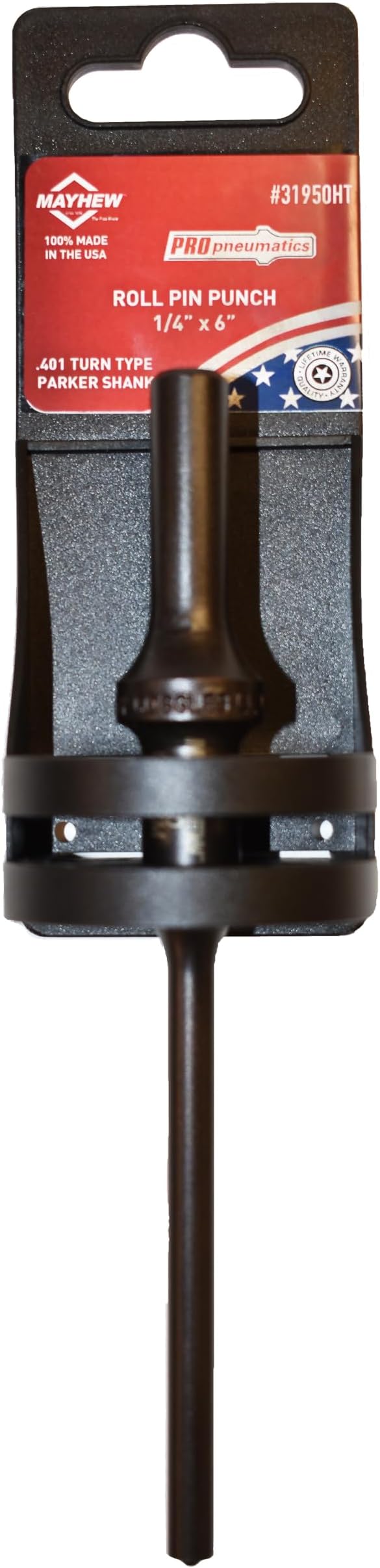 Mayhew Tools 31950HT Pneumatic Roll Pin Punch, 1/4" x 6" Hang Tag, Black Oxide Finish