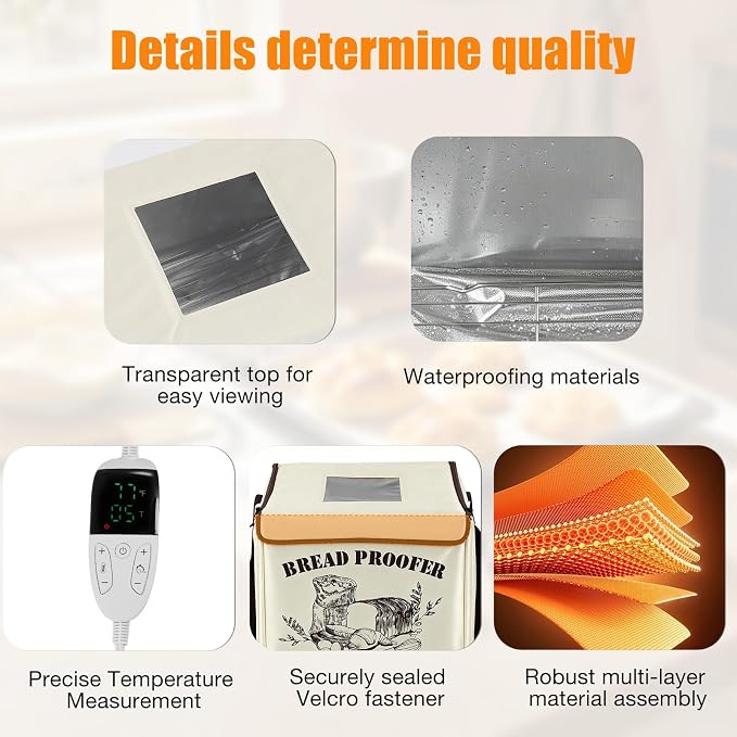 Bread Proofing Box, Dough Proofer 50-113°F Temp Precise Control & 48H Timer | 3-Sided Heating Folding Bread Proofer with Metal Rack for Dough Proofer Pizza and Yogurt