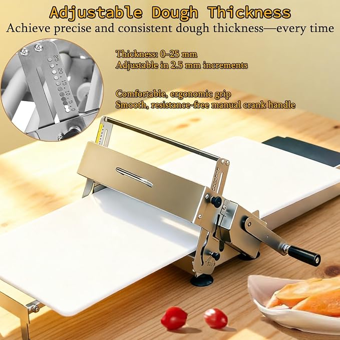 Folding Dough Sheeter (15.8"), Countertop Dough Sheeter,Dough Roller Machine Stainless Steel Sheeter 0.2-25mm Adjustable Thickness Stainless Steel Manual Dough Sheeter Machine With Board(300)