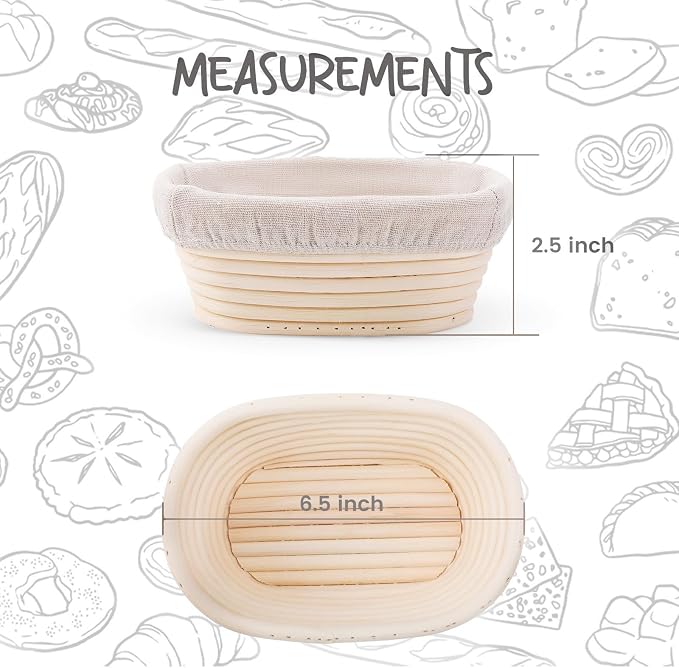 DOYOLLA Mini Oval Proofing Set (6.5inch, set of 5), Sourdough Proofing Baskets Bread Dough Rising Bowls w/Liners for Home Sourdough Bakers Baking