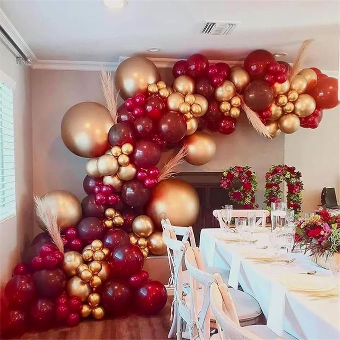 PartyWoo Red and Gold Balloons, 140 pcs Ruby Red and Gold Balloons Different Sizes Pack of 18 Inch 12 Inch 10 Inch 5 Inch for Balloon Garland or Balloon Arch as Birthday Decorations, Party Decorations