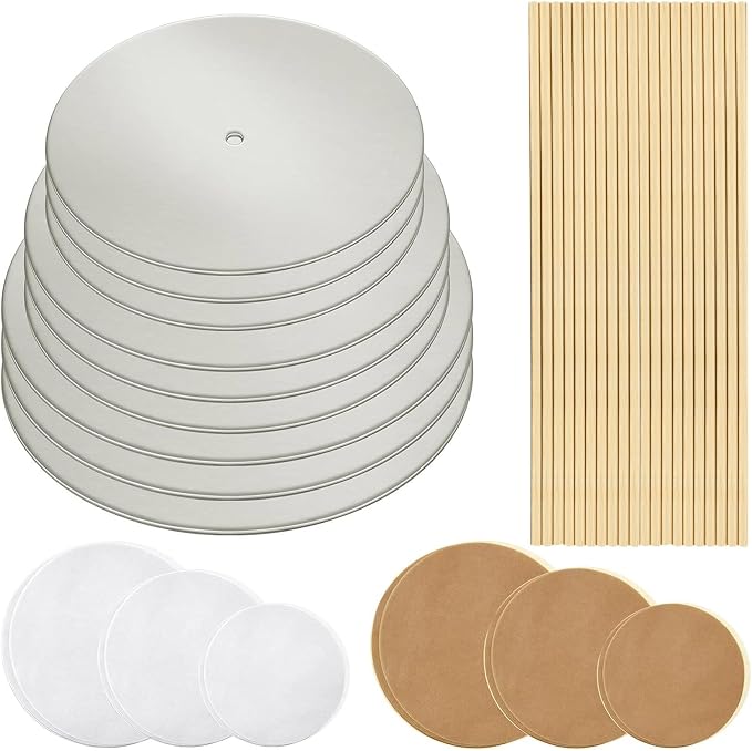 Patelai 89 Pcs Cake Tiered Stacking Kit 10,8, 6 Inch Silver Round Cake Boards with Parchment Paper Round and Plastic Dowel Rods for Stacking Support Decorating Supplies