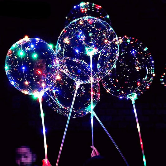 LED Light Up Bobo Balloons with Sticks,6 Packs Flashing Handles,20 Inches Bubble Bobo Balloons,70 cm Sticks,Christmas Birthday Party Decoration