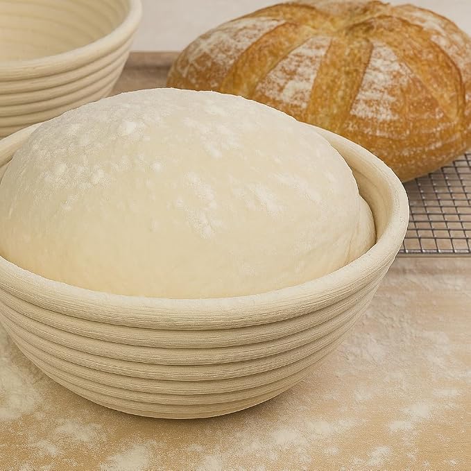 Saint Germain Bakery Premium Round Bread Banneton Basket with Liner - Perfect Brotform Proofing Basket for Making Beautiful Bread (8 inch)