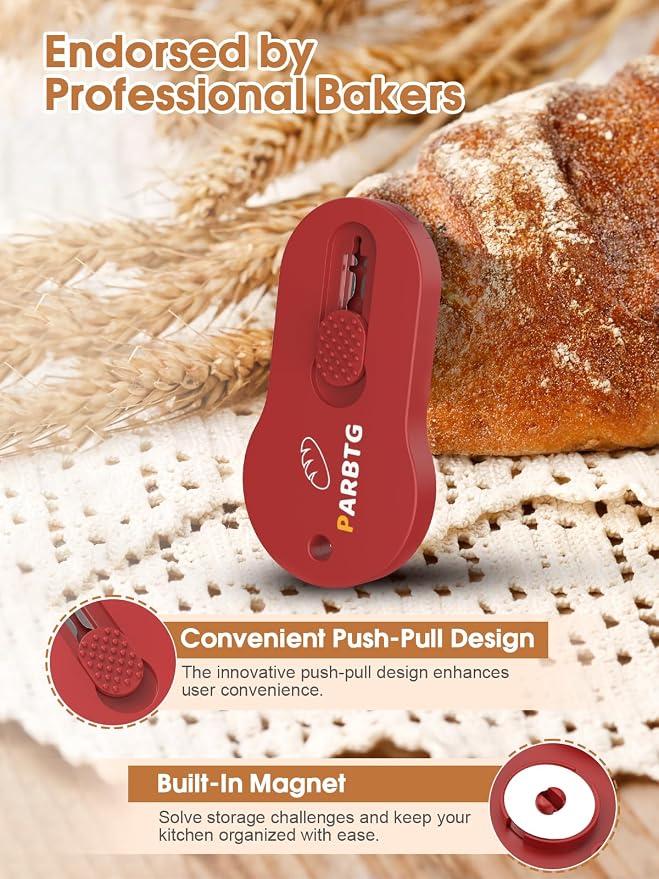 Bread Lame Dough Scoring Tool, Extractable & Magnetic Sourdough Scoring Tool for Sourdough Bread Baking, Bread Making, Bread Scoring Tool with 5 Razor Blades, Scoring Patterns booklet