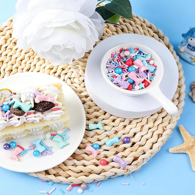 Mermaid Sprinkles, Edible Ocean Sprinkles for Cake Decorating, Mermaid, Jimmies, Star, Confetti & Pearl Sugar Mix for Cupcakes, Ice cream, Cookies and Donuts Toppings