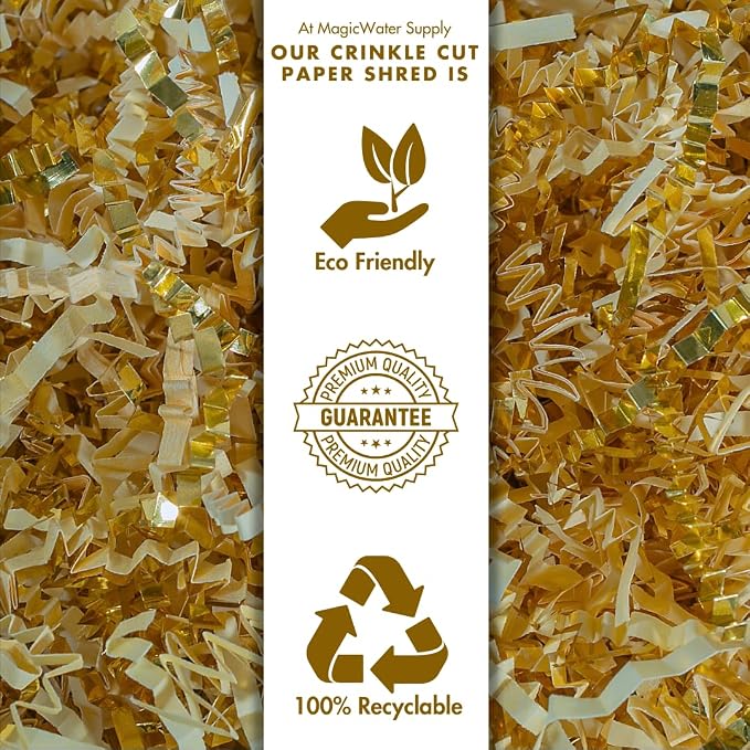 MagicWater Crinkle Cut Paper for Gift Baskets - 2LB - Vanilla & Gold - Perfect for Shredded Paper Filler, Basket Filler, Gift Boxes, Bridesmaid Gifts, Christmas Stuffers & More – For All Occasions