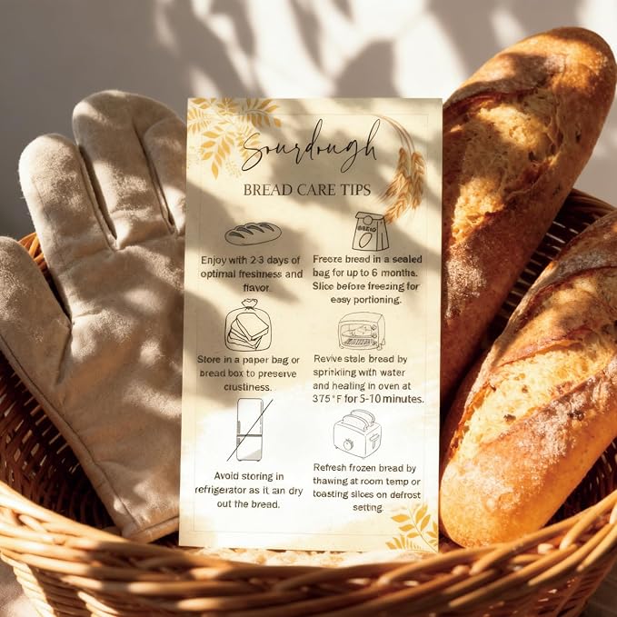 100 Pack Sourdough Bread Care Instruction Cards 2x3.5 Inch StorageTips Cards Bakery Starter Client Packaging Cards Dessert Cake Baking Supplies