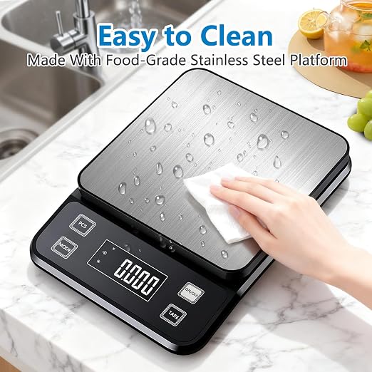IPX7 Waterproof Food Scale 0.1g Precision Kitchen Scale, 10kg/22lb Digital Food Scale USB Rechargeable, Backlight Gram Scale Stainless Steel & Washable Digital Scale for Cooking, Baking,Weight Loss