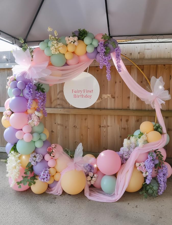 Fairy Balloon Arch Kit – 159PCS Pastel Pink Purple Dusty Blue Green Orange and Gold Balloons, for Fairtale Birthday, Baby Shower, Spring Garden Tea Party, Wonderland Party Decor