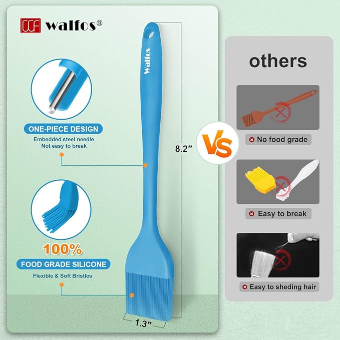 Walfos Silicone Pastry Brush, 600℉ Heat Resistasnt Basting Brush, Perfect for Baking,BBQ Grill,Kitchen Cooking,BPA Free and Dishwasher Safe (5 Pcs)