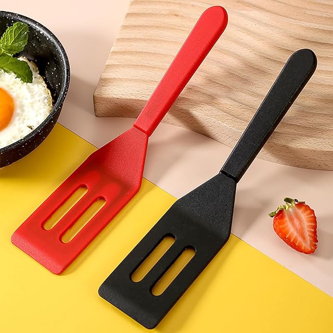 【2 Pack】Kunovo Small Spatula for Nonstick Cookware Mini Spatulas for kitchen Use,Heat-Resistant Silicone Thin Spatula Cooking Baking (Black-R)