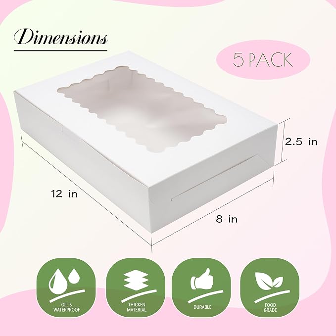 NPLUX 5 Pack 12x8 Cookie Boxes with Window for Small Gift Sets
