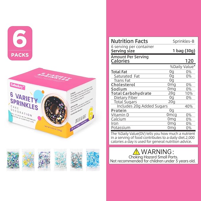 Sprinkles For Cake Decorating, Cupcake, Cookies, Ice Cream Topper, 6 Packs Blue Sprinkles, Winter Snowflakes Sprinkles, Six of assorted Sprinkles for Baking, Perfect for Party, New Year’S Eve, Wedding