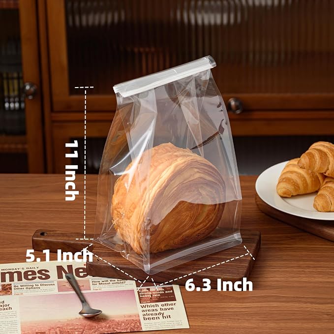 50 Pcs Bread Bags for Homemade Breads, 6.3 Inch Clear Bakery Bags with Tin Tie, Medium Loaf Bag, Storage PackingBag for Foods