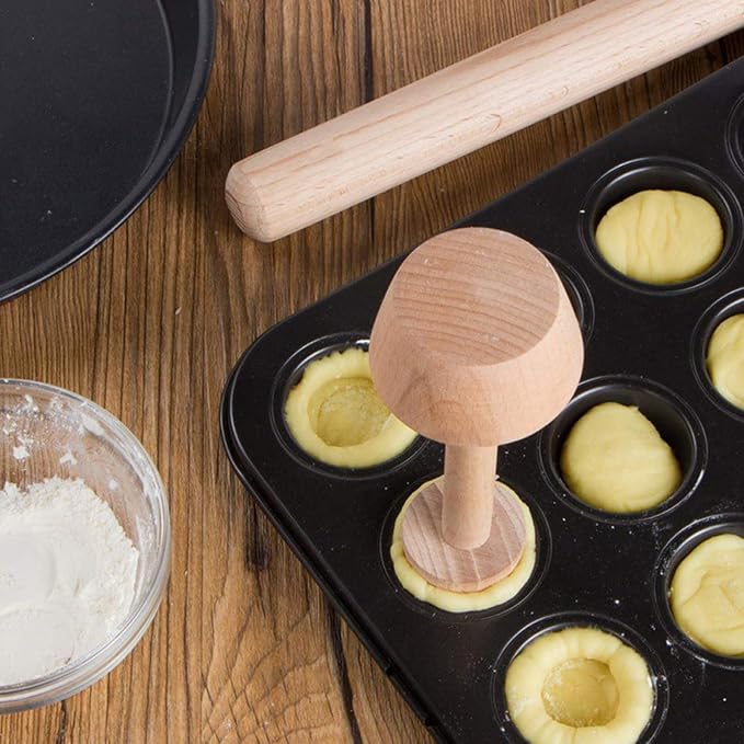 Wooden Tart Tamper Double Side Pie Pastry Dough Tamper Eggs Tart Mold Cake Pastry Baking Tool For Eggs Tart Pusher Baking Eggtarts Mold