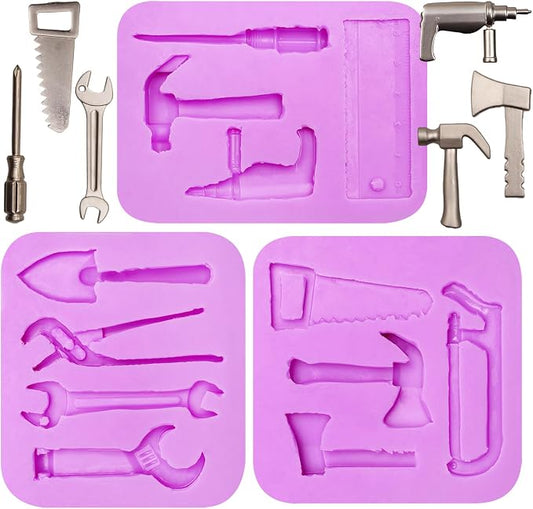 3 Pieces Hand Tools Silicone Fondant Molds, Construction Tool Molds | for Chocolate Cookie Cupcake Decorating Toppers Candy Polymer Clay Resin Crafts Birthday Party