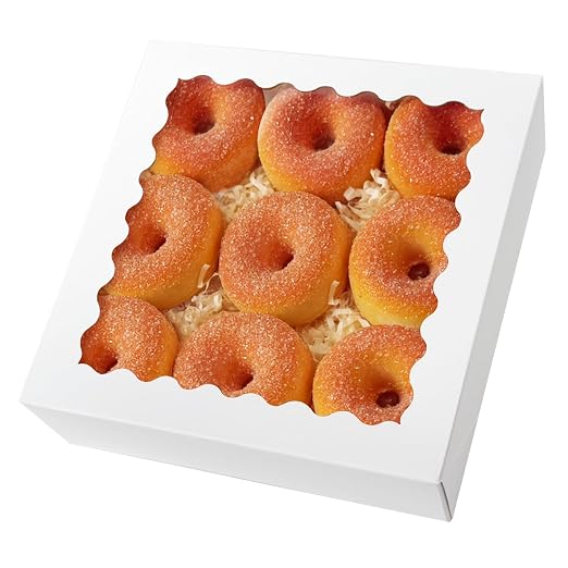 qiqee 8x8x2.5 Inch White Pastry Box With Window Donut Pie Boxes 12pcs Bakery Box (Auto-pop Up)