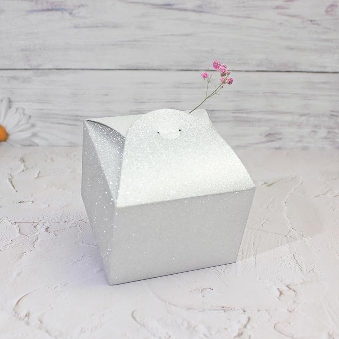 WEWILUCK Silver Glitter Gift Boxes, 10 PCS Small Gift Box with Lids Bulk for Wedding, Party, Birthday, Valentine's Day and More, 4.75” x 4.75” x 3.53” Fancy Present Box for Gift Giving