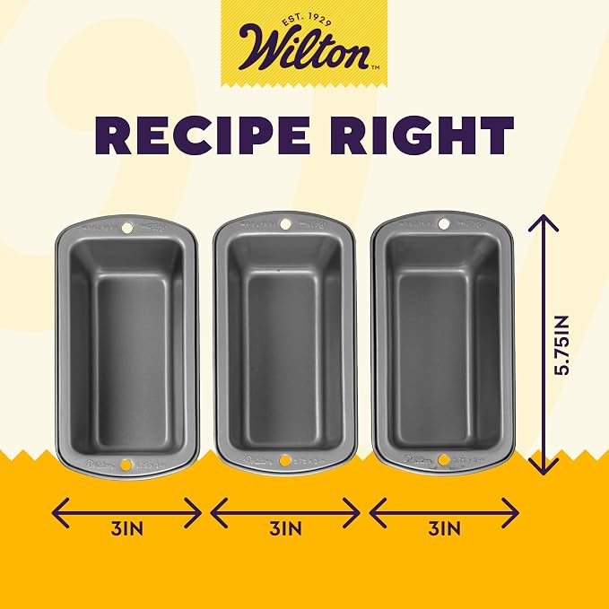 Wilton Recipe Right Loaf Pan for Baking, Mini Size, Single Cavity, Set of 3
