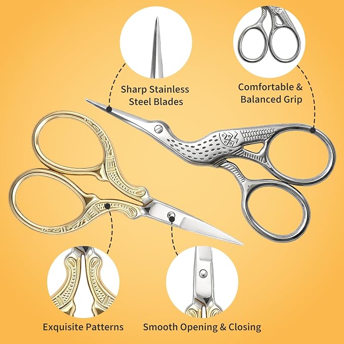 2 PCS Sourdough Scissors, Bread Scoring Tool, Sharp Stainless Steel Scissors for Bread Art, Wheat and Épi Patterns, Sourdough Scoring Tool for Beginners and Artisan, Gold and Silver