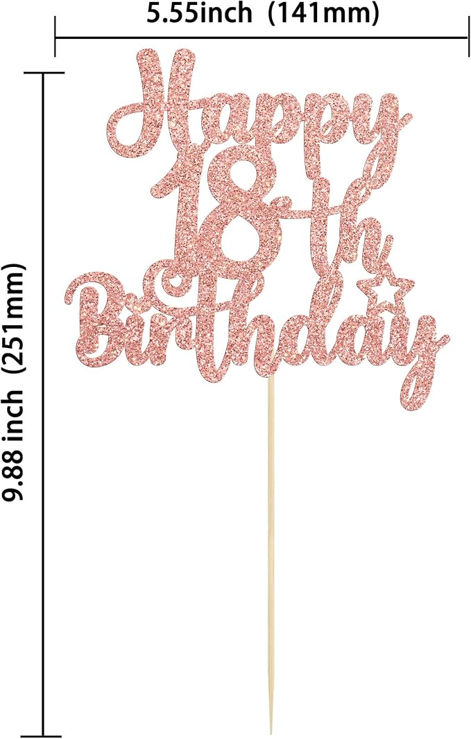 Gyufise 1Pc Happy 18th Birthday Cake Topper Glitter 18 & Fabulous Cheers to 18 Years Old Birthday Cake Pick for Celebrating 18th Birthday Party Cake Decorations Supplies Rose Gold