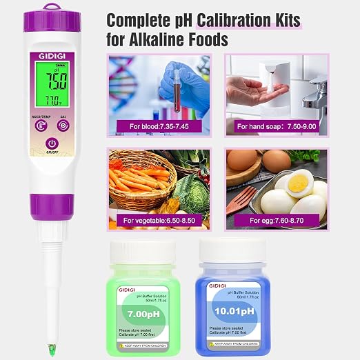 pH Meter for Food Fermentation, Spear pH Probe for Canning Salsa | ±0.01 pH tester with ATC. Replaceable probe with pH calibration kit. For bread dough, hot sauce, kombucha, cosmetics