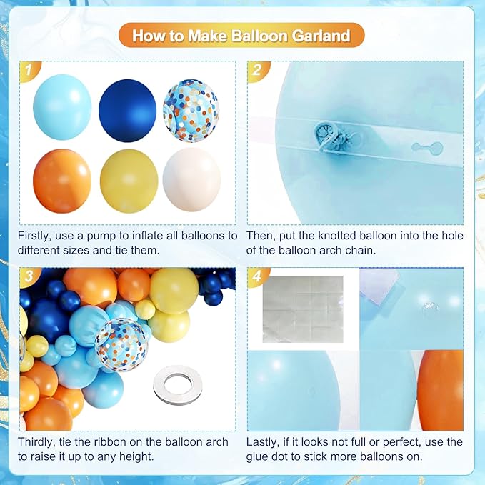 Blue Orange Balloon Garland Arch Kit, 143Pcs Navy Blue Yellow Sand White Confetti Balloons for Birthday Baby Shower Gender Reveal Decorations