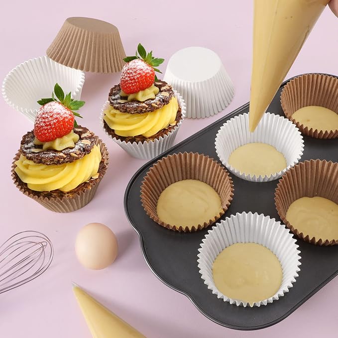 Caperci White Jumbo Muffin Cupcake Liners - 150pcs Large Baking Cups, Odorless, Food Safe Grease-Proof Cupcake Wrappers Papers