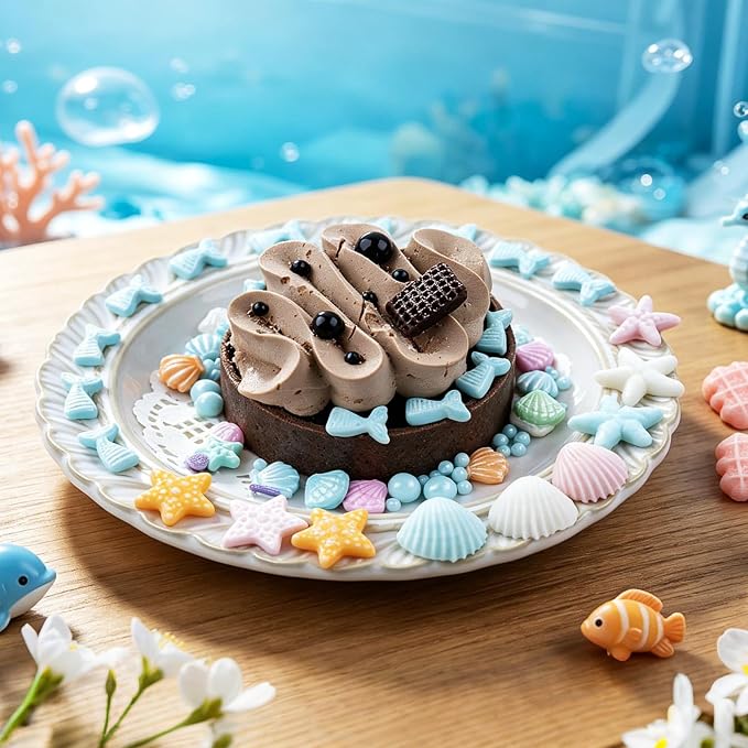 Blue Ocean Mermaid Sprinkles, Edible Seashells Cake Decorations, Starfish Mermaid Tails Candy Sugar Pearls, For Baking Cupcake, Cookie, Ice Cream Toppings, Beach Ocean Theme Birthday Party Supplies