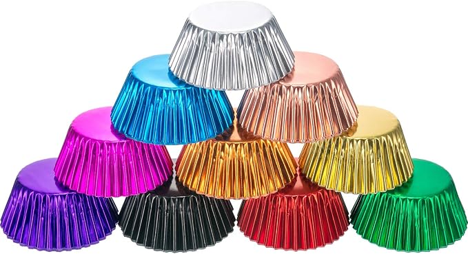 Sumind 400 Pieces Foil Cupcake Liners Standard Size Metallic Cupcake Liners Paper Baking Cups Muffin Case Decoration Cups, 10 Colors