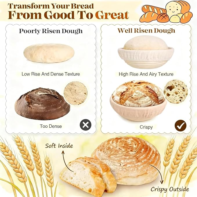 Sourdough Bread Baking Supplies Kit, Banneton Bread Proofing Basket, Complete Sourdough Tools Ideal Gifts for Bakers Women Mom Wife