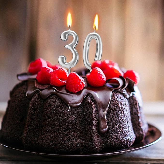 Beanlieve 10-Pieces Numeral Birthday Candles - Cake Numeral Candles Number 0-9 Glitter Cake Topper Decoration for Birthday,Wedding Anniversary,Party Celebration (Silver)