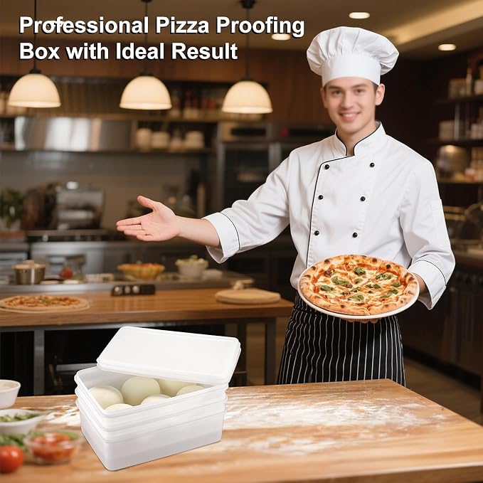 Pizza Dough Proofing Box, Pack of 3 Stackable Proofing Container with Lids, Fits 4 Pizza Balls(12.6x8.7 Inches), Professional Dough Box for Firdge, Kitchen, Picnic (Small)