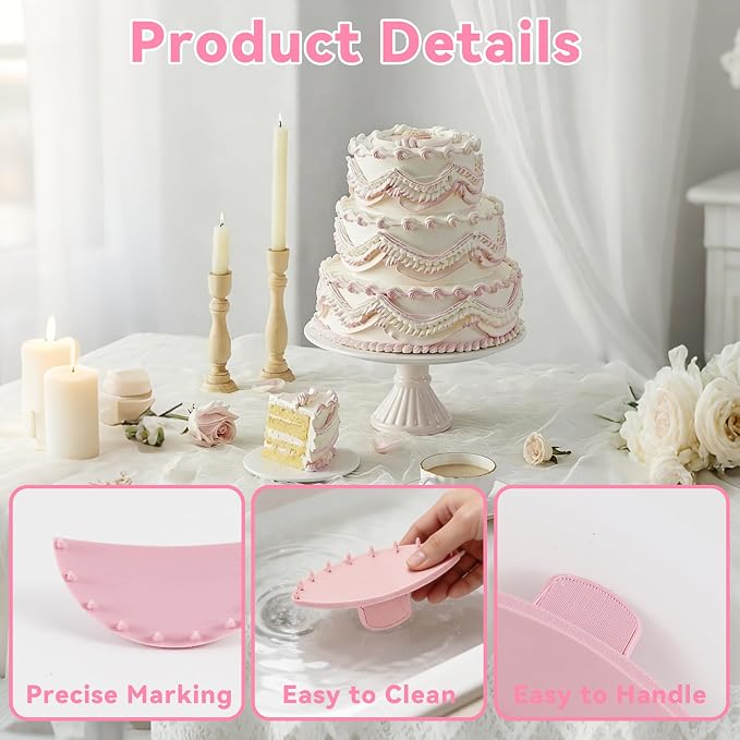 Cake Decorating Kit - 2 Pcs Pink Cake Arch Guide Tool and 9 Pcs Large Piping Tips Set, Cake Ruffle Marker, Stainless Steel Cake Decorating Tips, Suitable for 6"-10" Cakes