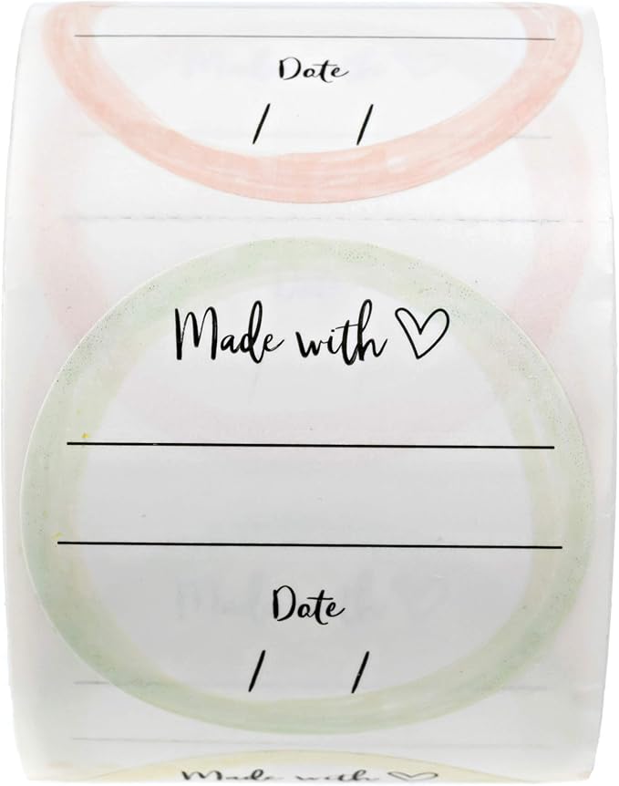 Adorable Watercolor Canning Stickers / 500 Circle Labels / 4 Watercolor Designs / 2" Made with Love Baked Goods Craft Label with Lines