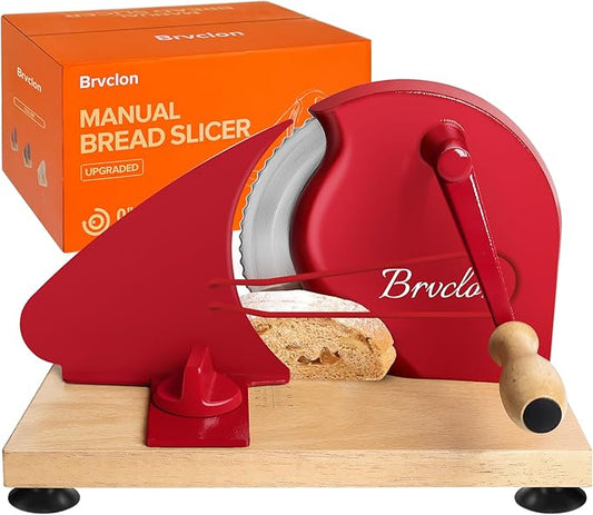 Brvclon Manual Bread Slicer Adjustable Thickness, Hand Crank Bread Slicer for Homemade Sourdough Bread with Scale Line & Suction Cup & Metal Guide,Quality Solid Wood Base & Gift-Level Packaging