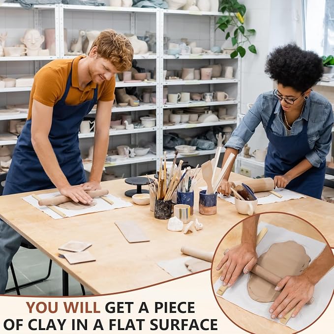 Sasylvia 20 Pcs Clay Pottery Rolling Pin Guides Wood Teaching Rolling Mud Stick Guide Set Polymer Clay Depth Thickness Guide Pottery Mudboard Tools (10 Size,Wood Color)