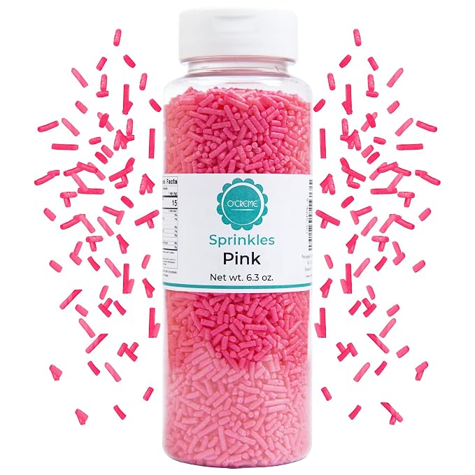 O’Creme Pink Sprinkles – 6.3oz for Cake Decorating – Kosher Pastel Sprinkles for Cupcakes, Cookies, Cakes, Ice Cream – Easy-Pour Jar