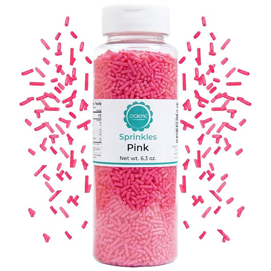 O’Creme Pink Sprinkles – 6.3oz for Cake Decorating – Kosher Pastel Sprinkles for Cupcakes, Cookies, Cakes, Ice Cream – Easy-Pour Jar