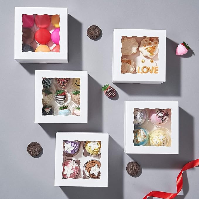6.2x6.2x3 Inches Cupcake Boxes 20 Pack with Window & 4 Cavity Insert - Versatile Baking Containers for Cupcakes, Cookies & Treats | Holiday, Birthday & Bakery Supplies