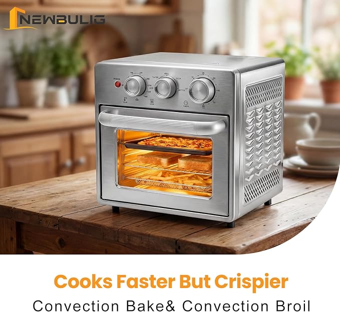 NEWBULIG 17QT Air Fryer Toaster Oven Combo, 8-in-1 Multi-Function Air Fryer, Large Capacity Countertop Convection Oven, 450°F Fast Cooking, 60 Min Precision Timer for Healthy Delicious Meals