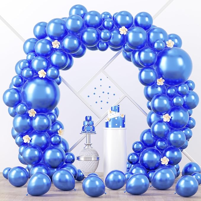 Voircoloria 90pack Metcllic Blue Balloons Different Size 18/12/10/5 Inch Metcllic Blue Balloon Garland Arch Kit for Graduation, Wedding, Birthday, Valentine's Day Party Decorations