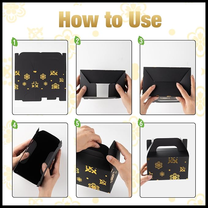 NyuOurea 10 PCS Black Gable Favor Treat Boxes, 6.5 x 4 x 4 Inches Elegant Gift Box with Handle for Guests, Goodie Boxes for Candy, Cookie, Busniess, Graduation, Wedding, Father‘ s Day, Thank You, Birthday, Flower