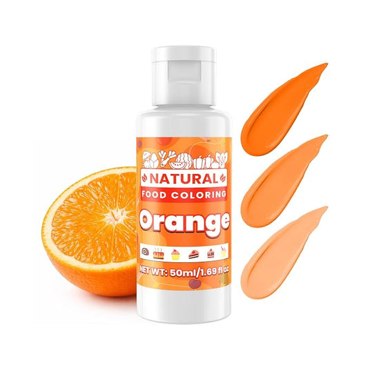 Orange Natural Food Coloring - 50ml Plant Based Food Dye, No FD&C & Artificial Dyes, Gluten-Free, Food-Grade, Vibrant Liquid Colors for Icing, Baking, Cake Decorating, Frosting, Fondant, Slime - 1.69 Fl.Oz Bottles