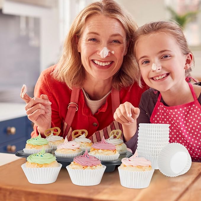 Caperci 300pcs Standard White Cupcake Liners for Baking - Odorless Greaseproof Paper Muffin Baking Cups for Wedding Birthday Party Baby Shower Festivals (White)
