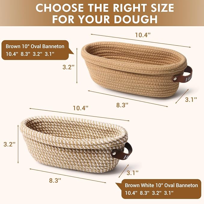 Proofing Basket Banneton Bread Baskets Sourdough Proofing Basket 2Pcs Oval | Howasai Sourdough Proofing Basket, 2Pcs 10''Oval Banneton Baskets With Liners & Covers, Cotton Rope Bread Baskets