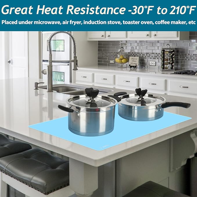 Extra Large Silicone Mat 36" x 24" Place Mats, Heat Resistant Mat for Kitchen Countertop Protector, Thick Placemats Washable Silicone Mats for Kitchen Counter Mat Dining Table Mat, Blue, Sapid